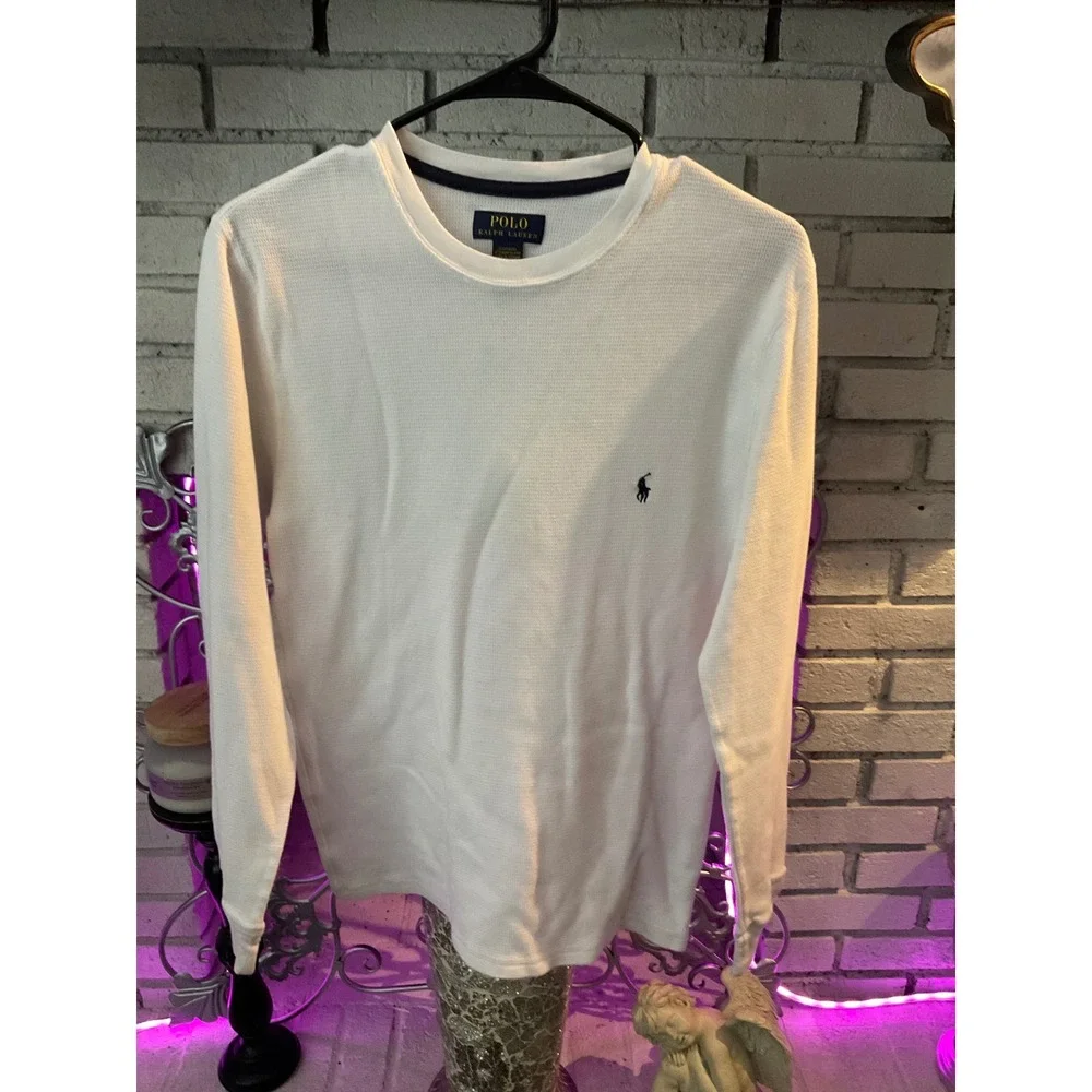 Polo Ralph Lauren Mens White Waffle Knit Thermal Long Sleeve Sleep Shirt Medium